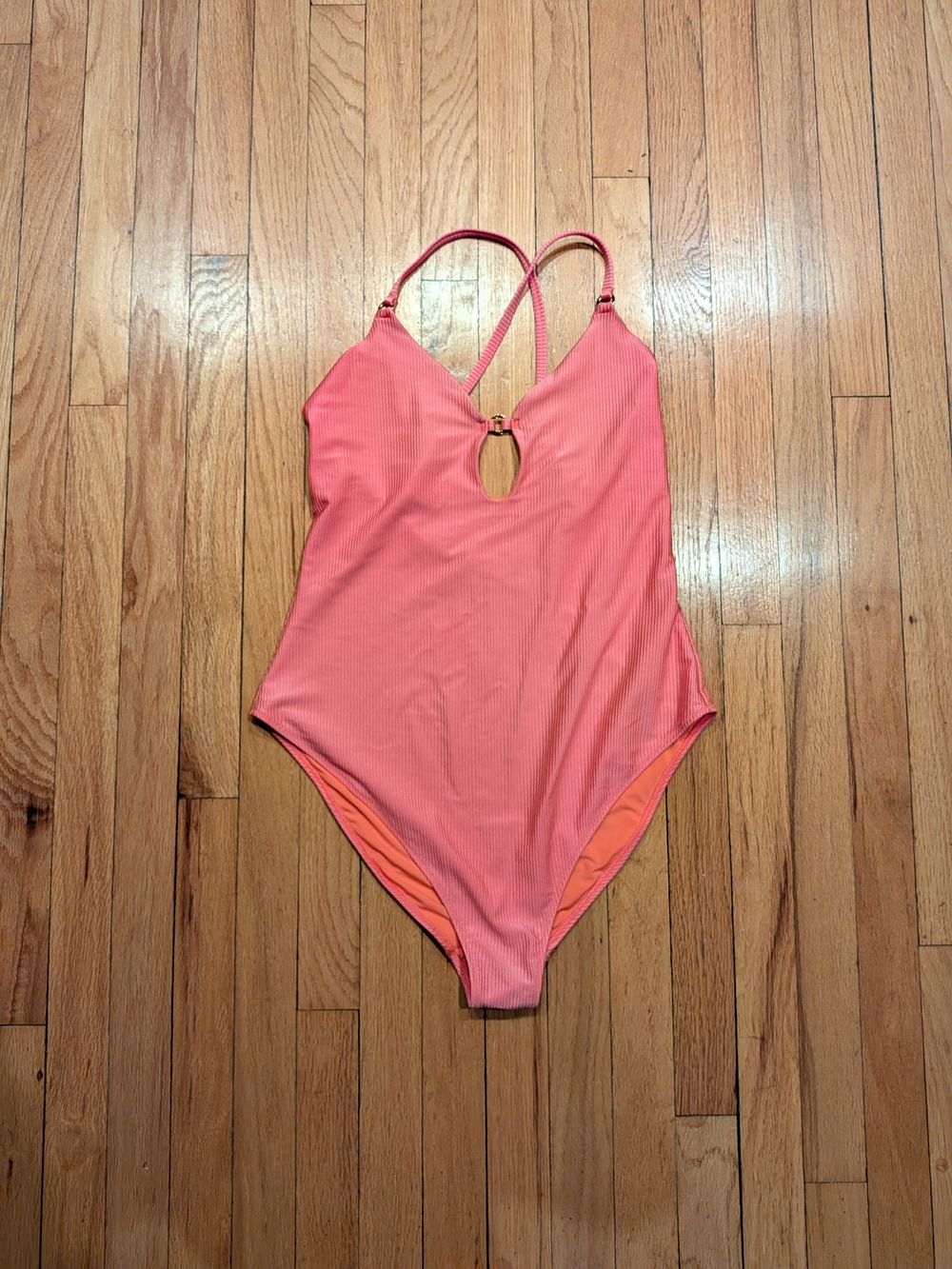 Aerie One Piece Cheeky Coral Pink Shimmer Swimsuit